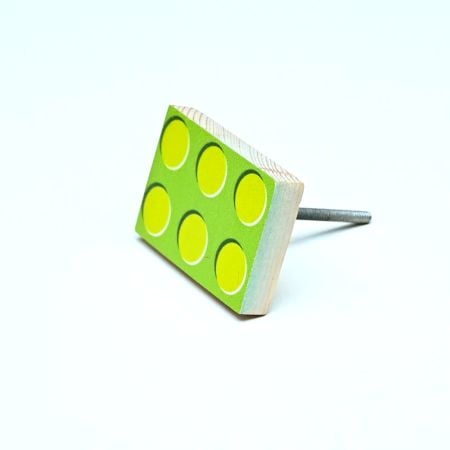 Handmade Pine Wood Green LEGO-Inspired Knob for Kids